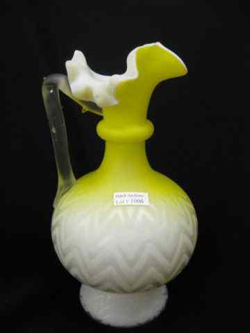 Appraisal: Victorian Yellow Satin M O P Glass Pitcher herringbone design