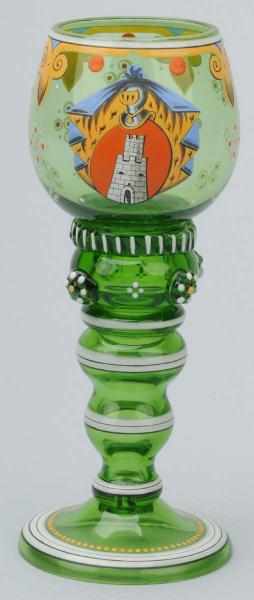 Appraisal: Emerald Bohemian Stemmed Wine Glass Description With heavy enameling Condition