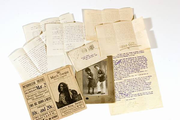 Appraisal: A Mack Swain group of letters and photographs Three typed