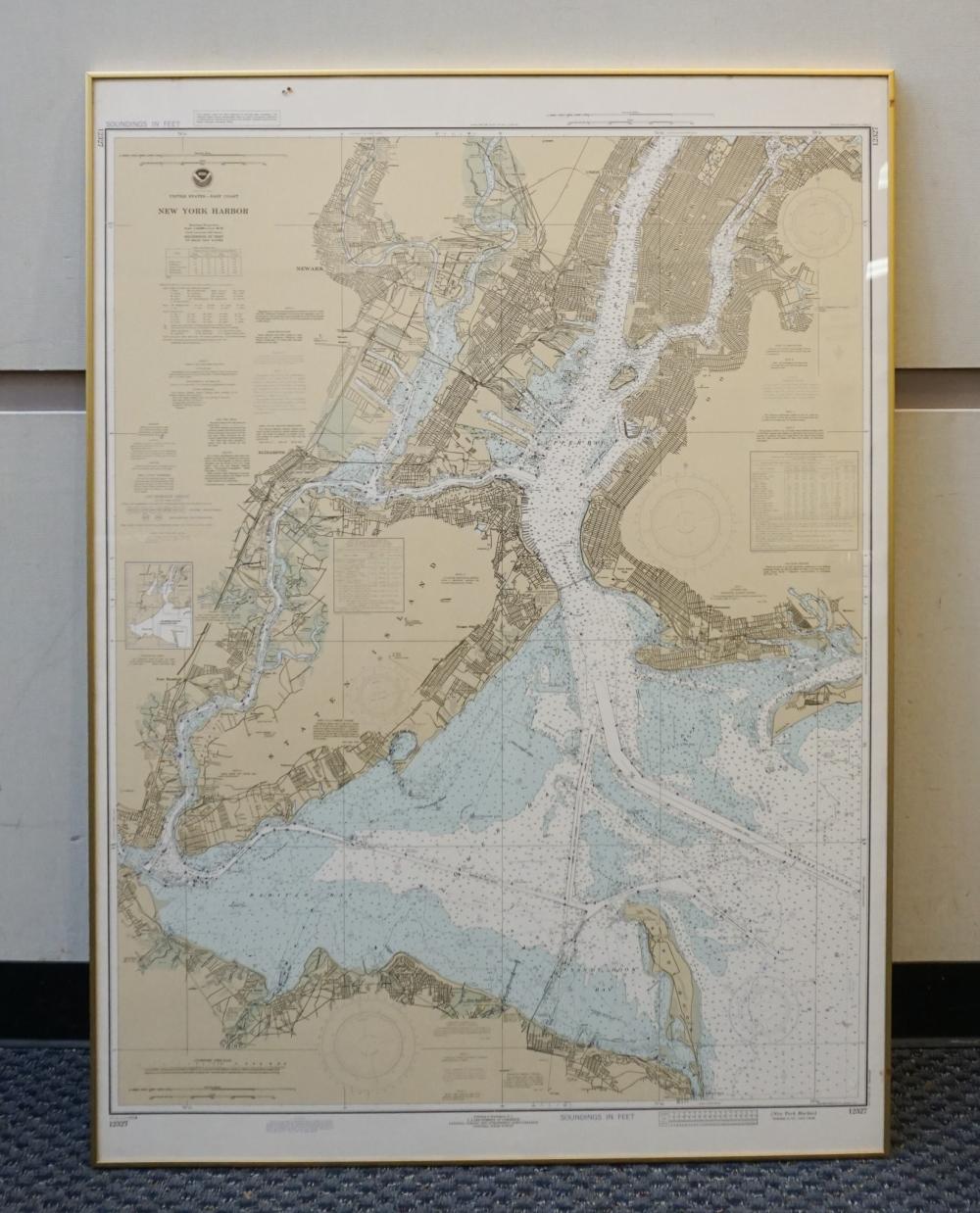 Appraisal: New York Harbor Reproduction Color Print Map Frame x in