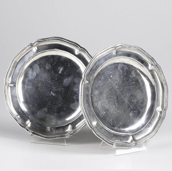 Appraisal: TWO SILVER CHARGERS In the Queen Anne Style OT