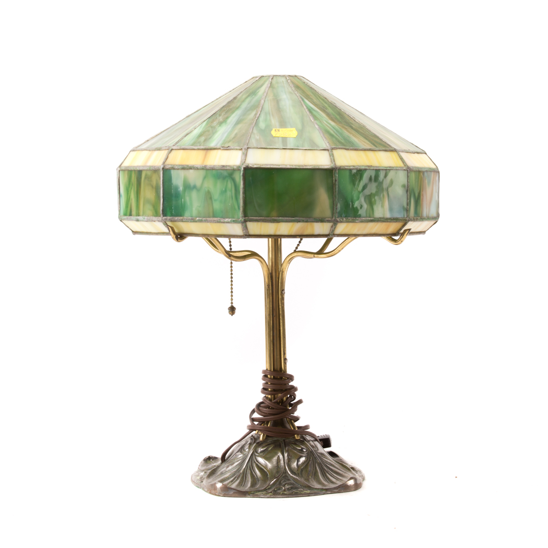 Appraisal: Art Nouveau style table lamp mixed metal leaf base with