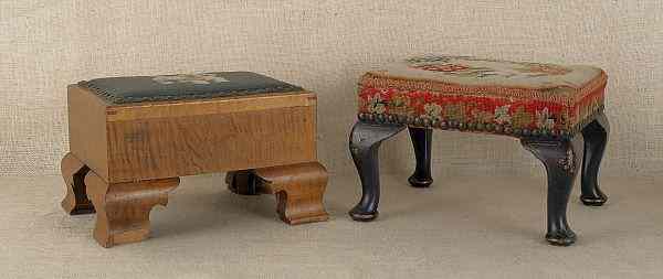 Appraisal: Tiger maple footstool late th c together with a Japanned