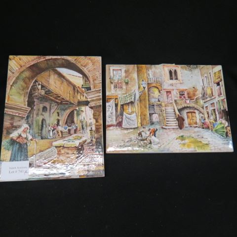 Appraisal: Pair of Handpainted Porcelain Plaques Italian street scene by Franz