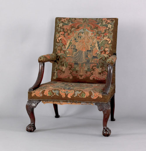 Appraisal: George III style mahogany open armchair with needlework upholstery Sold