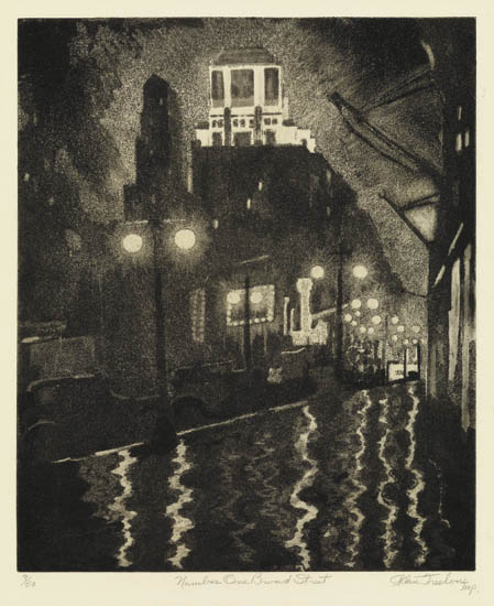 Appraisal: ALLAN FREELON - Number One Broad Street Aquatint on cream