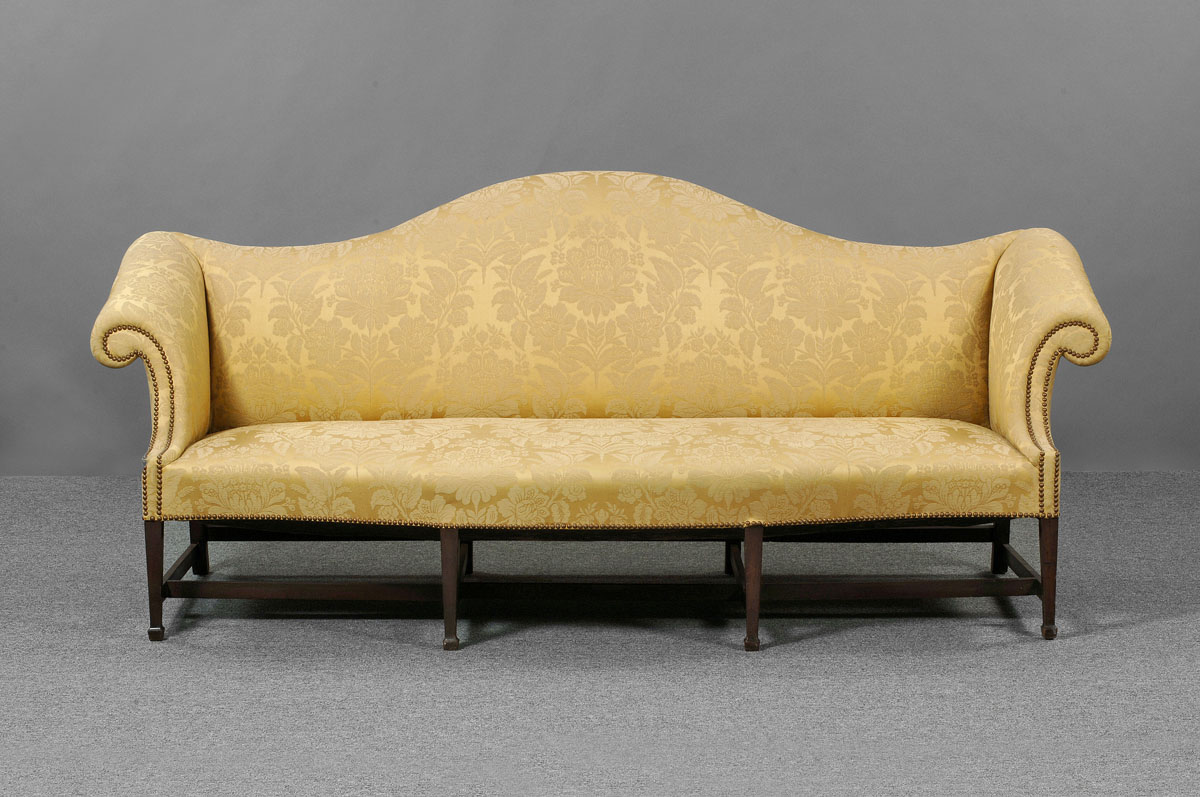 Appraisal: AMERICAN FEDERAL MAHOGANY CAMELBACK SOFA The upholstered frame with serpentine