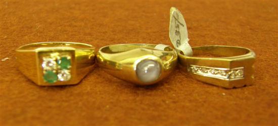 Appraisal: Three hallmarked gold rings comprising a cabochon sapphire signet an