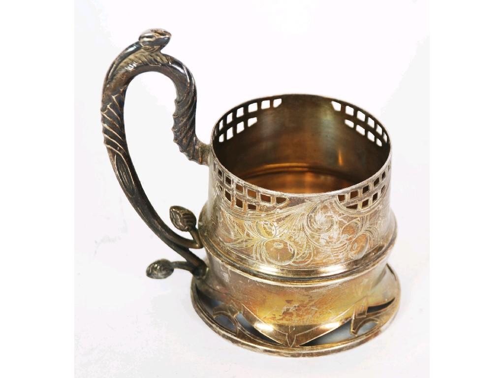 Appraisal: RUSSIAN SILVER COLOURED METAL Standard CUP HOLDER typical form with