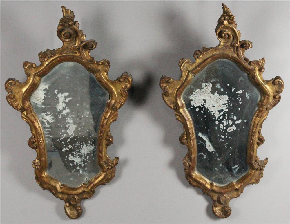 Appraisal: PAIR ROCOCO VENETIAN CARVED GILTWOOD MIRRORS th Century each having