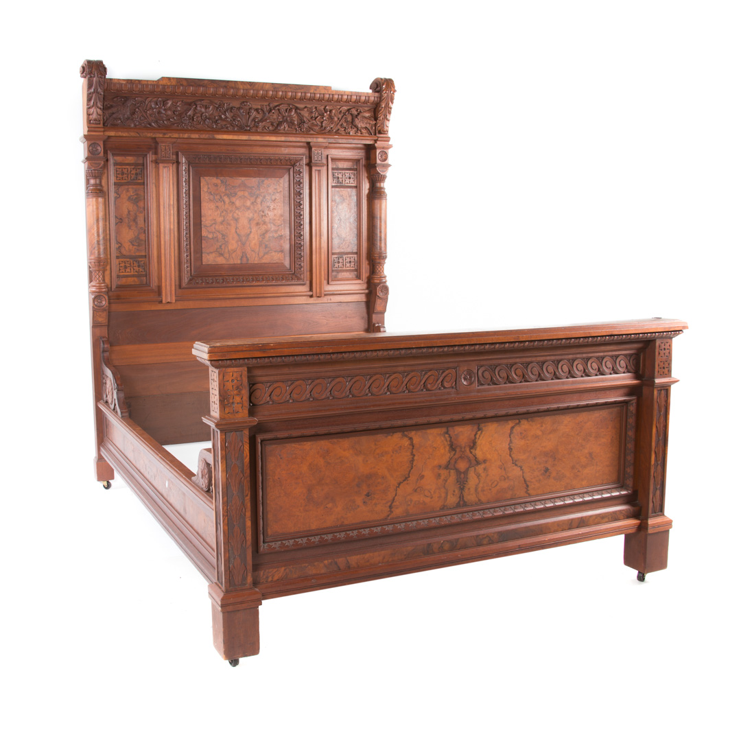 Appraisal: Renaissance Revival figured walnut bedstead circa headboard with flat heavily