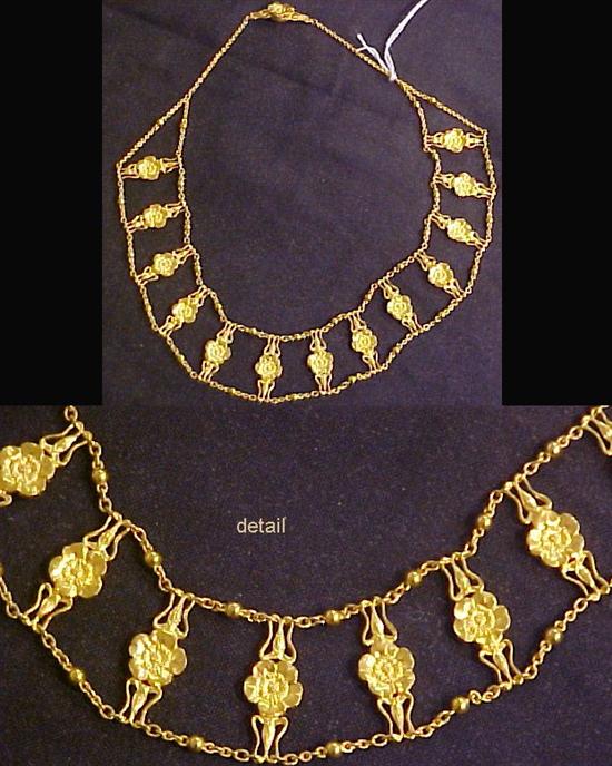 Appraisal: One K tested gold collar necklace double strand chain has