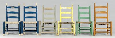 Appraisal: Six paint-decorated Georgia chairs each with slat back and painted