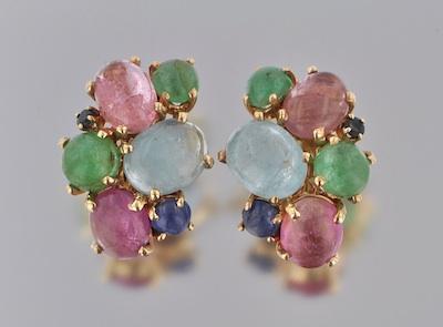 Appraisal: A Pair of Gemstone Cabochon Earclips k yellow gold mounting