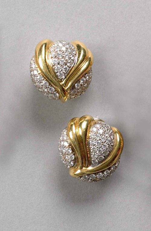 Appraisal: Diamond and K yellow gold earrings each with approx pave