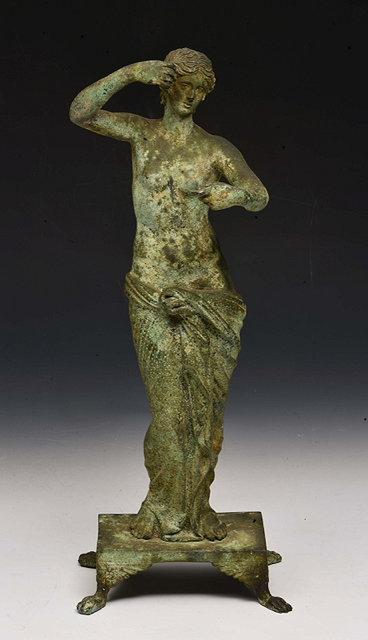 Appraisal: A GRAND TOUR GREEN PATENATED BRONZE CLASSICAL MAIDEN after the