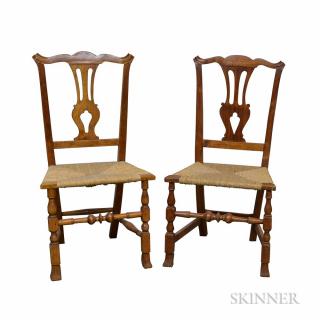 Appraisal: Two Transitional Chippendale Maple Side Chairs th century ht to