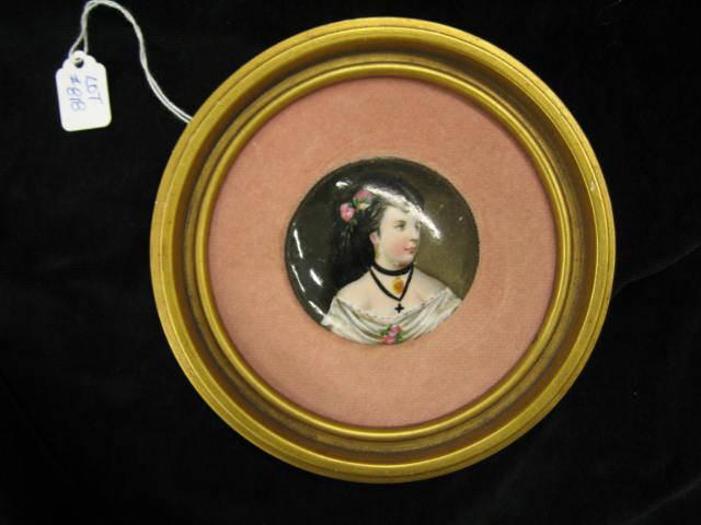 Appraisal: Minature Painting on Porcelain of a Lady diameter circa in