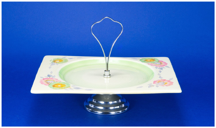 Appraisal: Clarice Cliff Cake Stand circa Aurea Design with Chrome Handle