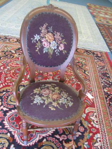 Appraisal: Victorian Walnut Needlepoint Rocker fine floral