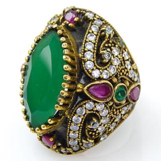 Appraisal: Vintage Mughal Style Chrysoprase Diamond Ruby and Emerald Ring Vintage