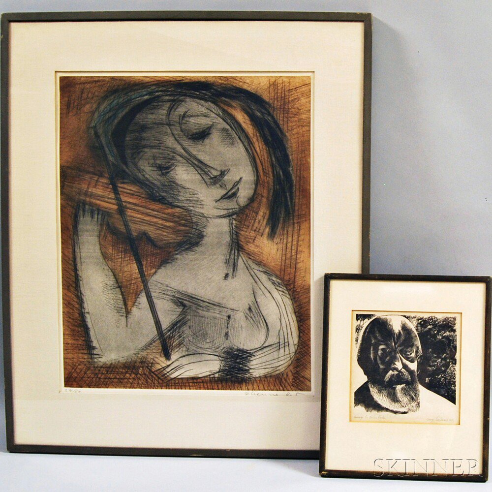 Appraisal: Two Framed Works wood engraving Homage to Odellon sic Redon