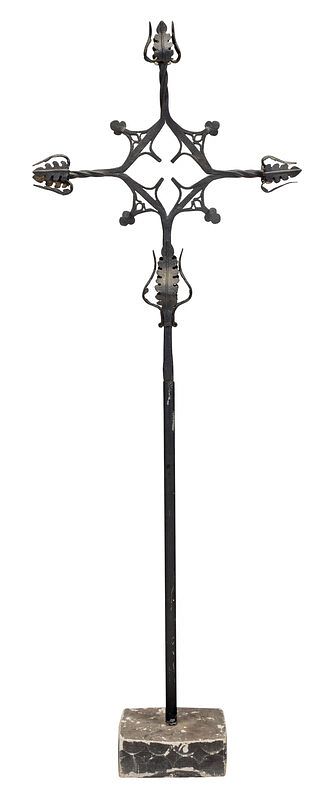 Appraisal: Gothic Gothic Style Wrought Iron Cross Form Staff black painted