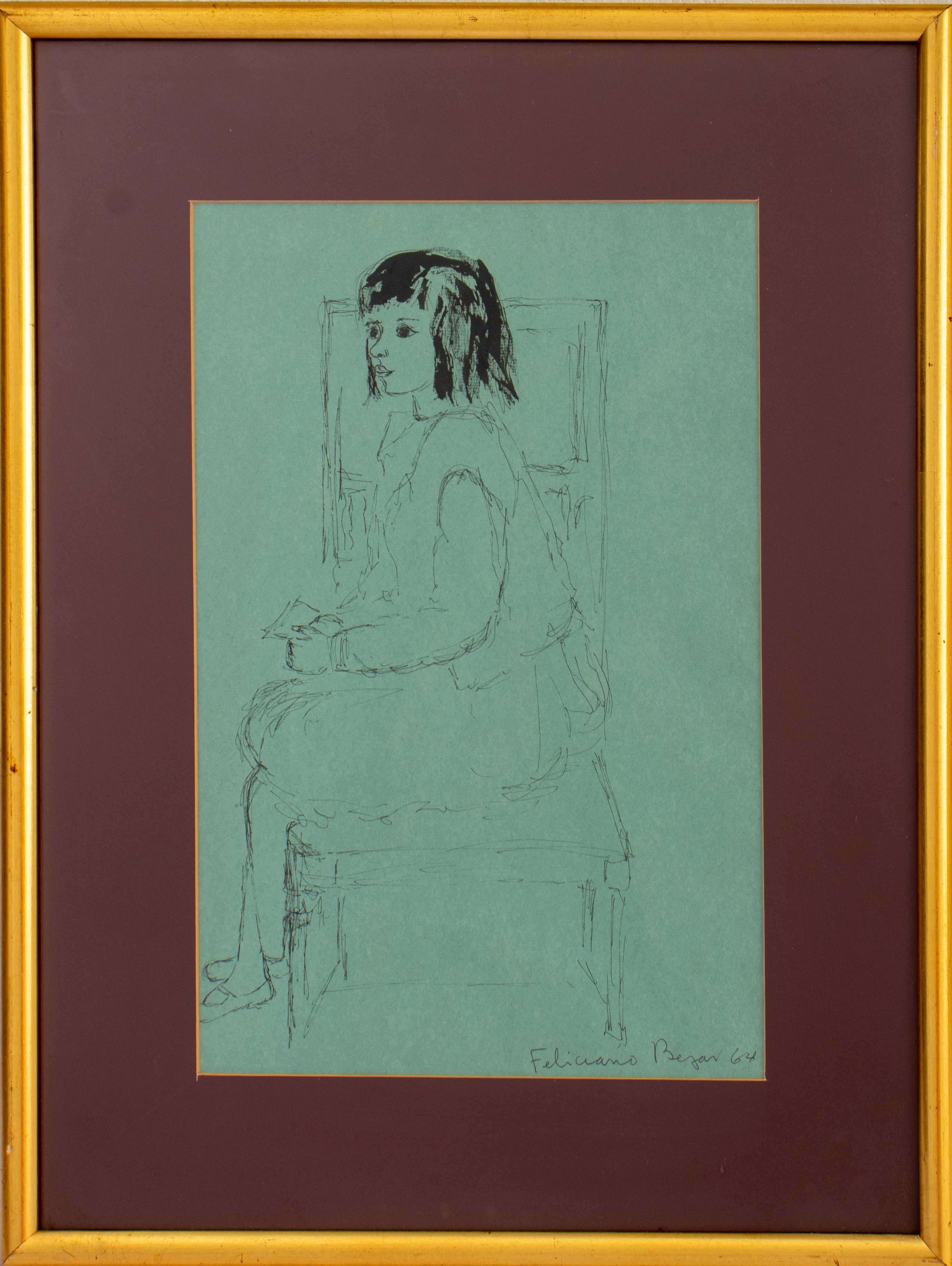 Appraisal: FELICIANO BEJAR GIRL SEATED ON CHAIR DRAWING Feliciano Bejar Ruiz