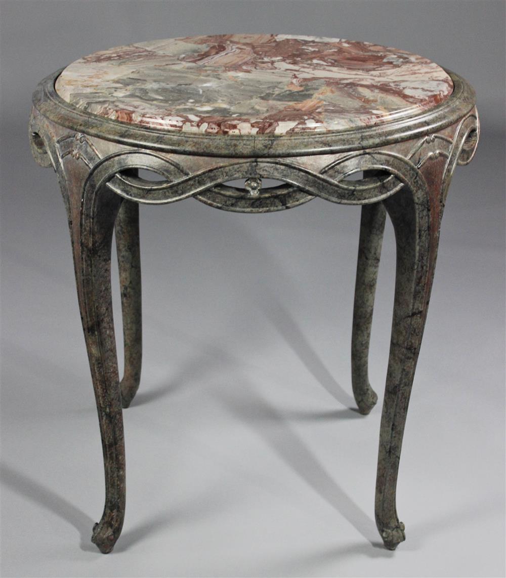 Appraisal: FRENCH EMPIRE STYLE MARBLE TOP CIRCULAR TABLE having a striking