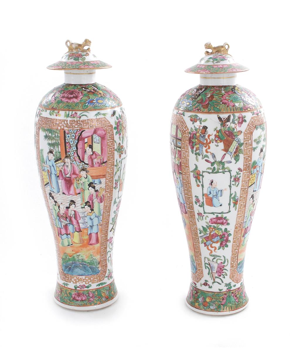 Appraisal: Pair Chinese Export rose medallion covered vases circa garden court