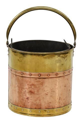 Appraisal: English brass and copper bucket th c riveted brass and