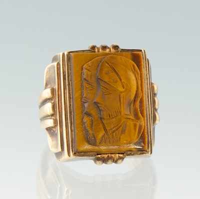 Appraisal: A Gentleman's Tiger Eye Cameo Ring k yellow gold ring