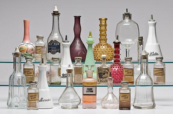 Appraisal: GROUP OF MISCELLANEOUS BARBER BOTTLES including eight small labeled clear