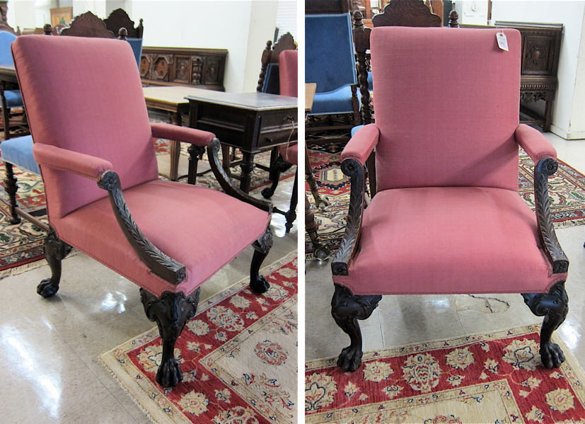 Appraisal: PAIR OF CHIPPENDALE STYLE LOLLING ARMCHAIRS designed and made by