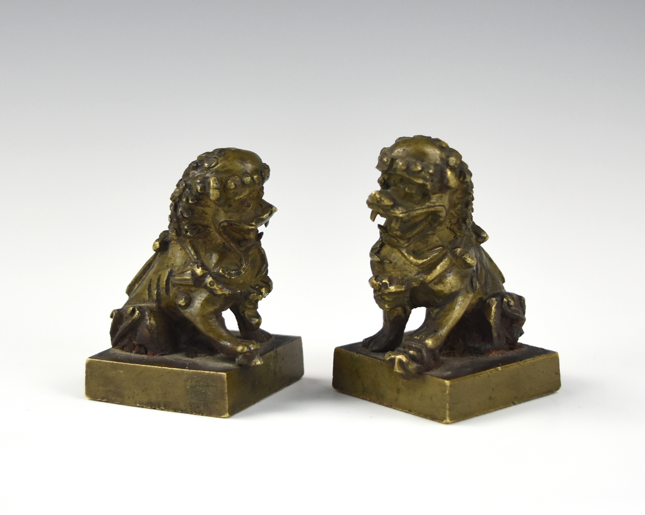 Appraisal: CHINESE BRONZE FU LION SEAL QING DYNASTY A pair of