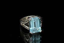 Appraisal: Art Deco Blue Topaz Ring Emerald-cut blue topaz pong set