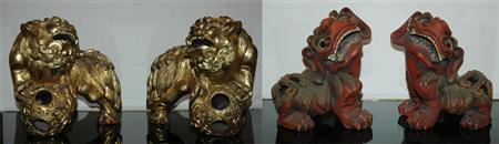 Appraisal: Two Pairs of Painted Wood Foo Dogs Estimate nbsp nbsp