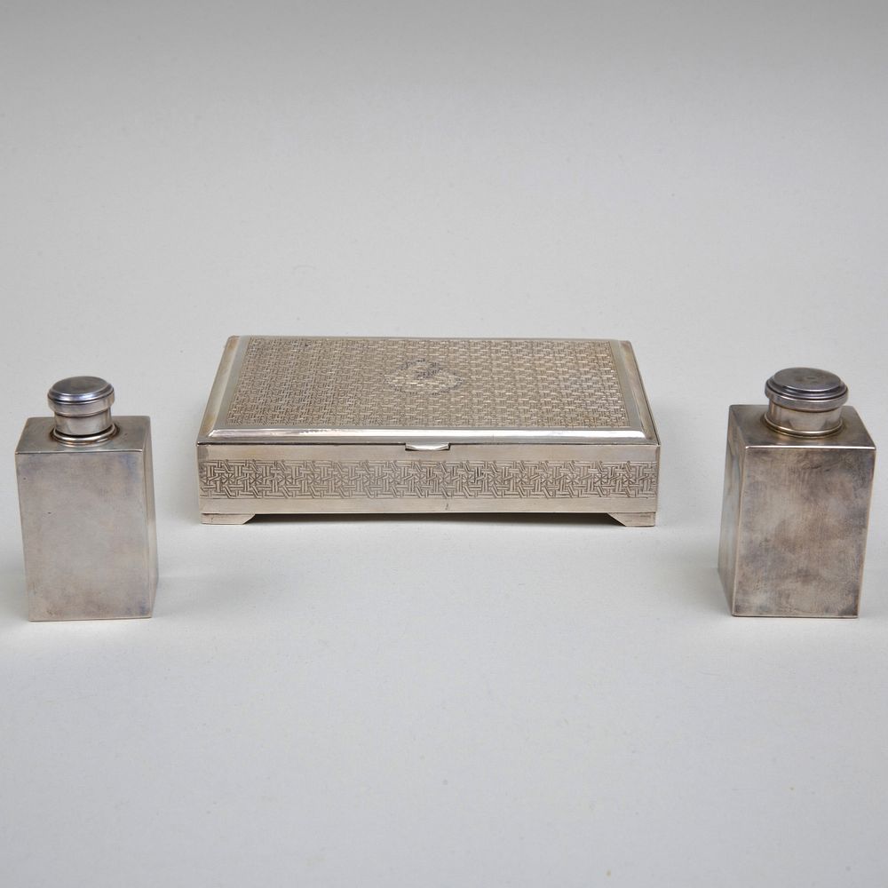 Appraisal: Pair of French Keller Silver Toilet Bottles and Middle Eastern