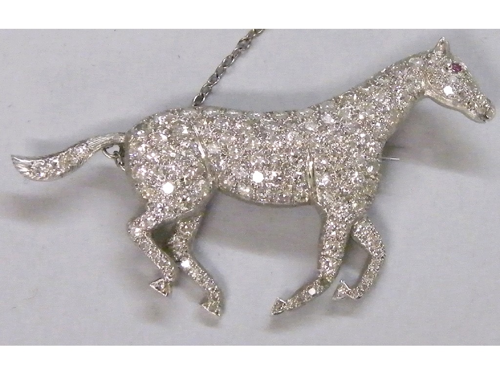 Appraisal: Fine quality diamond pave set horse brooch with a single