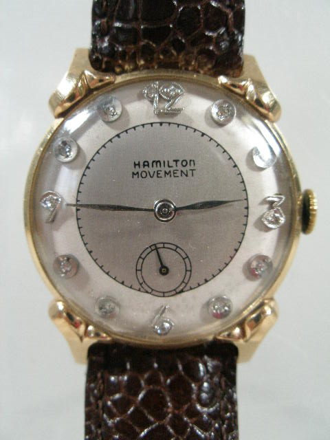 Appraisal: Hamilton Wristwatch K Gold Diamond attractive Art Deco style numerals