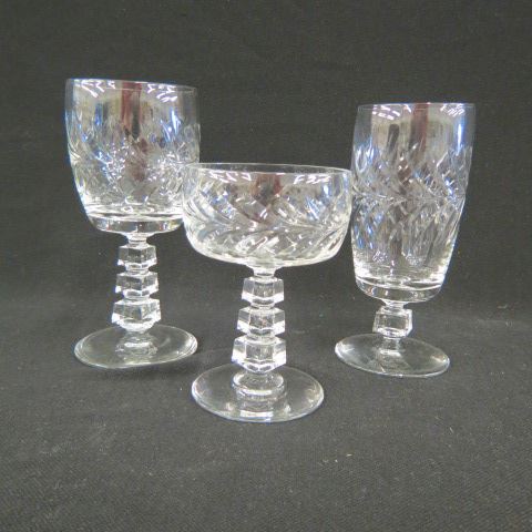 Appraisal: pcs Cut Crystal Stemware vine cut with block stems sizes