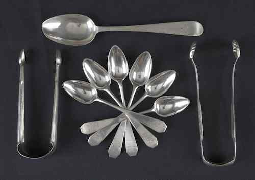 Appraisal: Group of early American silver to include six teaspoons by