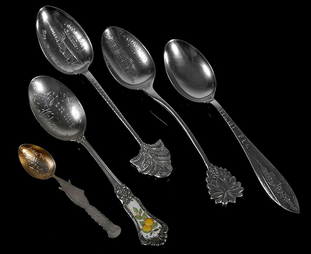 Appraisal: MIAMI Sterling Souvenir Spoons Five antique sterling silver souvenir spoons