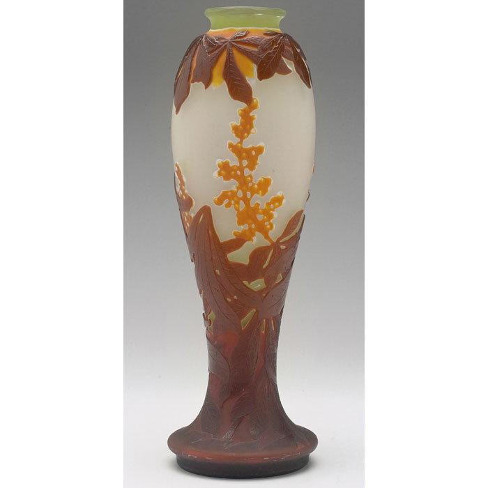 Appraisal: Unusual Galle vase tapered footed form with enamel brown chestnuts