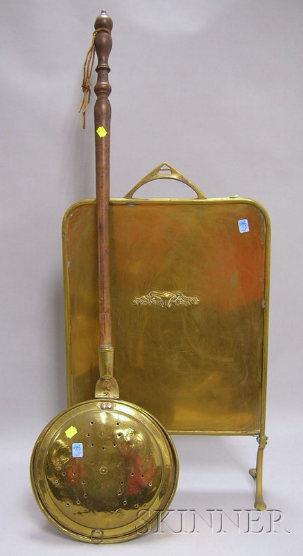 Appraisal: Brass Bedwarmer with Turned Wood Handle and a Brass Fireplace