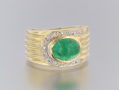 Appraisal: A Ladies' Emerald Cabochon and Diamond Ring k yellow gold