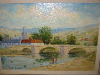 Appraisal: TREVOR SHOESMITH Children Paddling at Burnsall Bridge signed on board