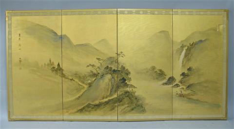 Appraisal: JAPANESE FOUR-PANEL SCREEN th century Ink and color on fabric