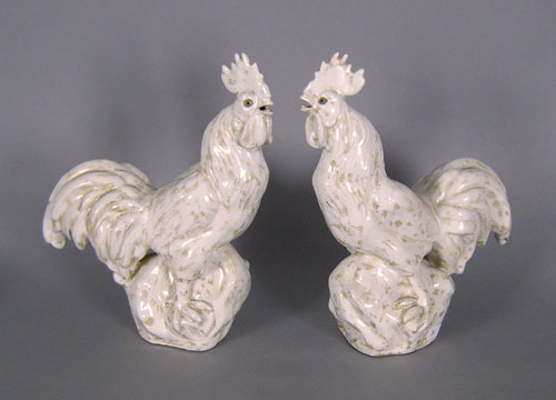 Appraisal: Pair of modern Chinese pottery roosters h