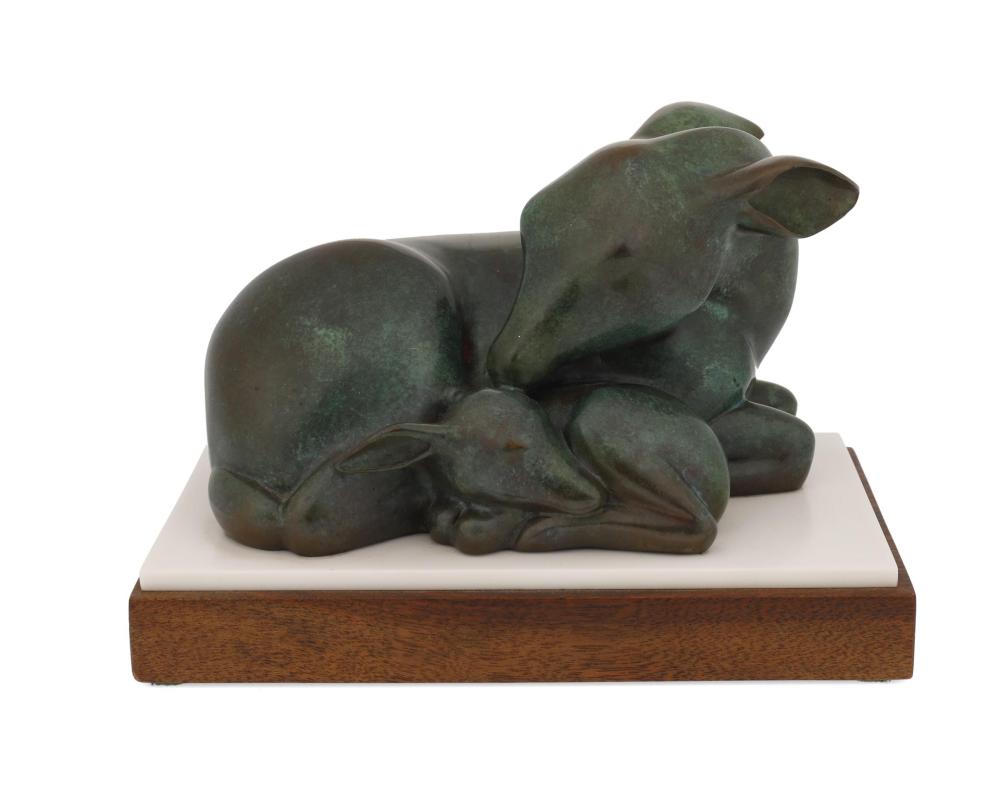 Appraisal: Wah Ming Chang - Chinese American Doe and Faun Patinated